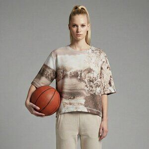 BCBGMAXAZRIA Printed Sweatshirt Top Structured Fabric Oversized Fit